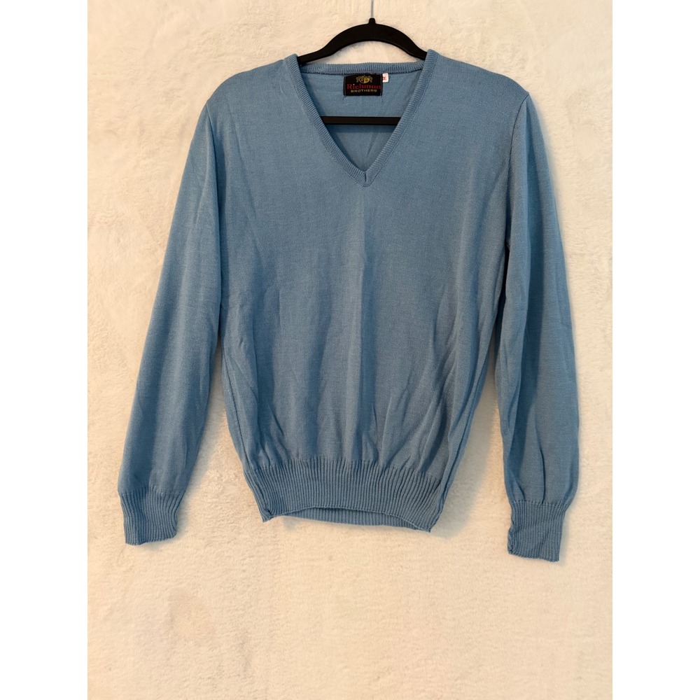 Richman Brothers Mens Size Medium Blue V-Neck Sweater Vintage Creslan Knit